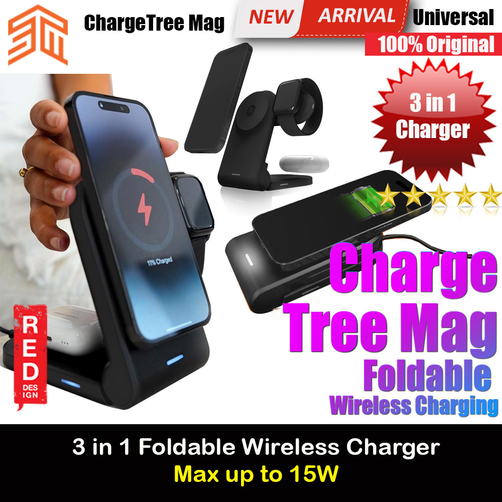 Picture of Apple Airpods 1  | STM Goods ChargeTreeMag 3 in 1 Wireless Charging Station Max 15W for Smartphone from iPhone 12 iPhone 15 Pro Max Airpods Pro Apple Watch (Black)