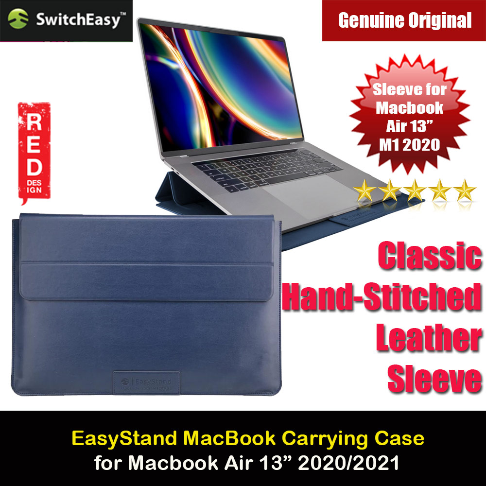 Picture of Apple Macbook Air 13\" Case | Switchasy EasyStand Classic Hand Stitched Leather Sleeve Carry Case Standable Design for Macbook Air 13 M1 2020 2021 Macbook Pro 13 2020 2021 13 inches Laptop (Midnight Blue)
