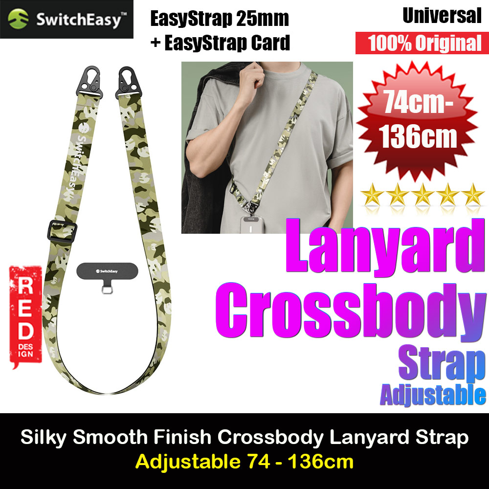 Picture of Switcheasy Easy Strap Silky Smooth Design Crossbody Lanyard Shoulder Holder Card Link Adjustable Strap 25mm for any closed-bottom phone case (Camouflage Green)