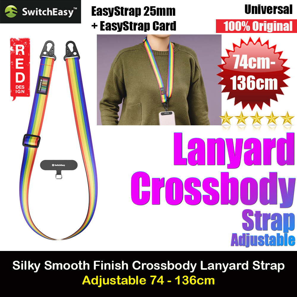 Picture of Switcheasy Easy Strap Silky Smooth Design Crossbody Lanyard Shoulder Holder Card Link Adjustable Strap 25mm for any closed-bottom phone case (Rainbow)