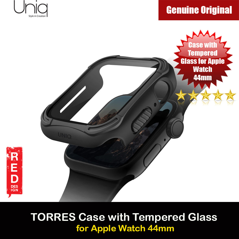 Picture of Apple Watch 44mm Case | Uniq Torres Ultra Tough Hybrid Series Case with High Sensitivity Touch 9H Tempered Glass for Apple Watch 44mm (Black)