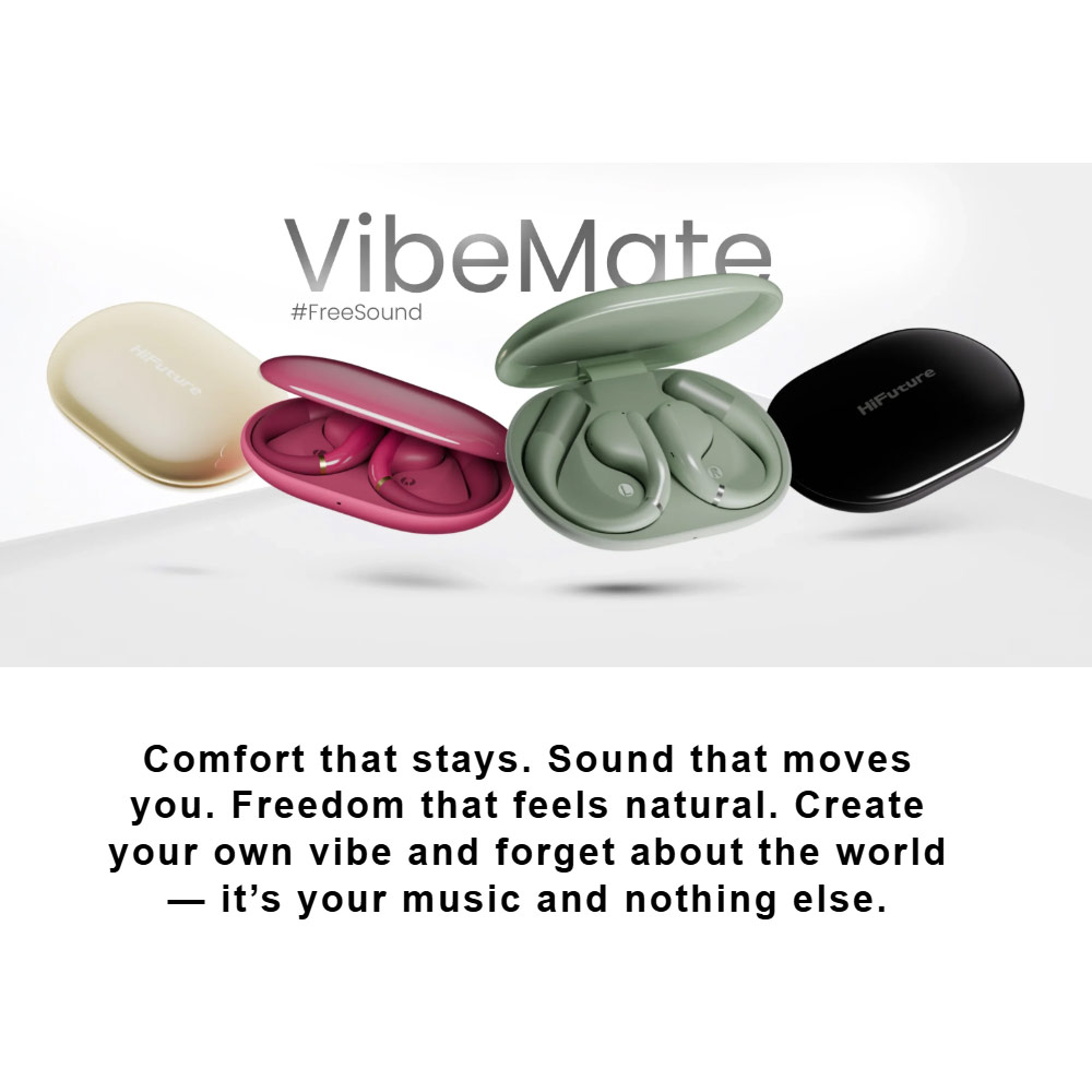 Picture of HiFuture VibeMate Premium Bluetooth 5.4 Comfort Open Ear Headphones Waterproof with ENC Noise Cancellation (Latte)