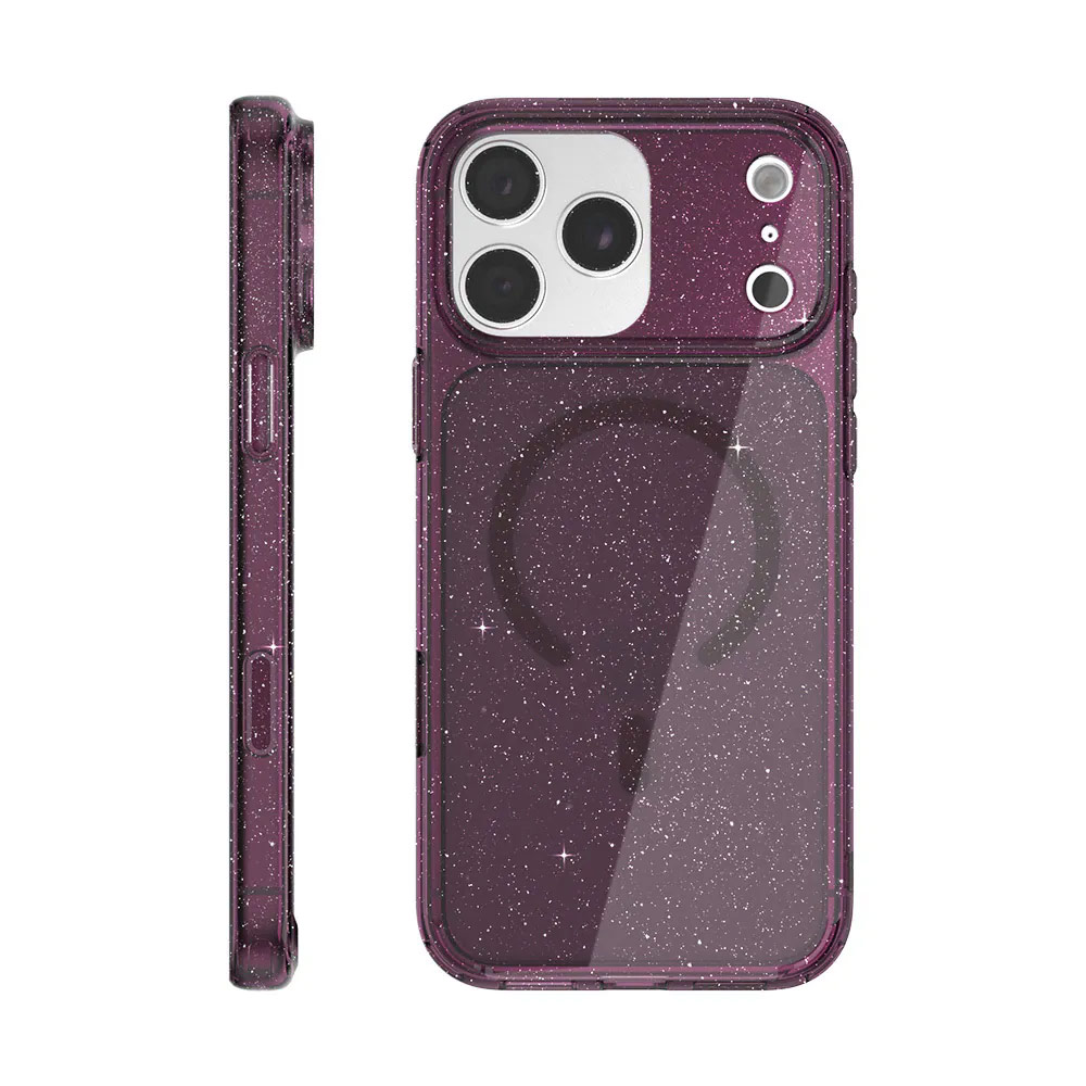 Picture of Apple iPhone 18 Pro Max Case | JTLEGEND Hybrid Cusion Glitter Mag Case for iPhone 18 Pro Max - Crystal with Berry Wine Magnetic Circle