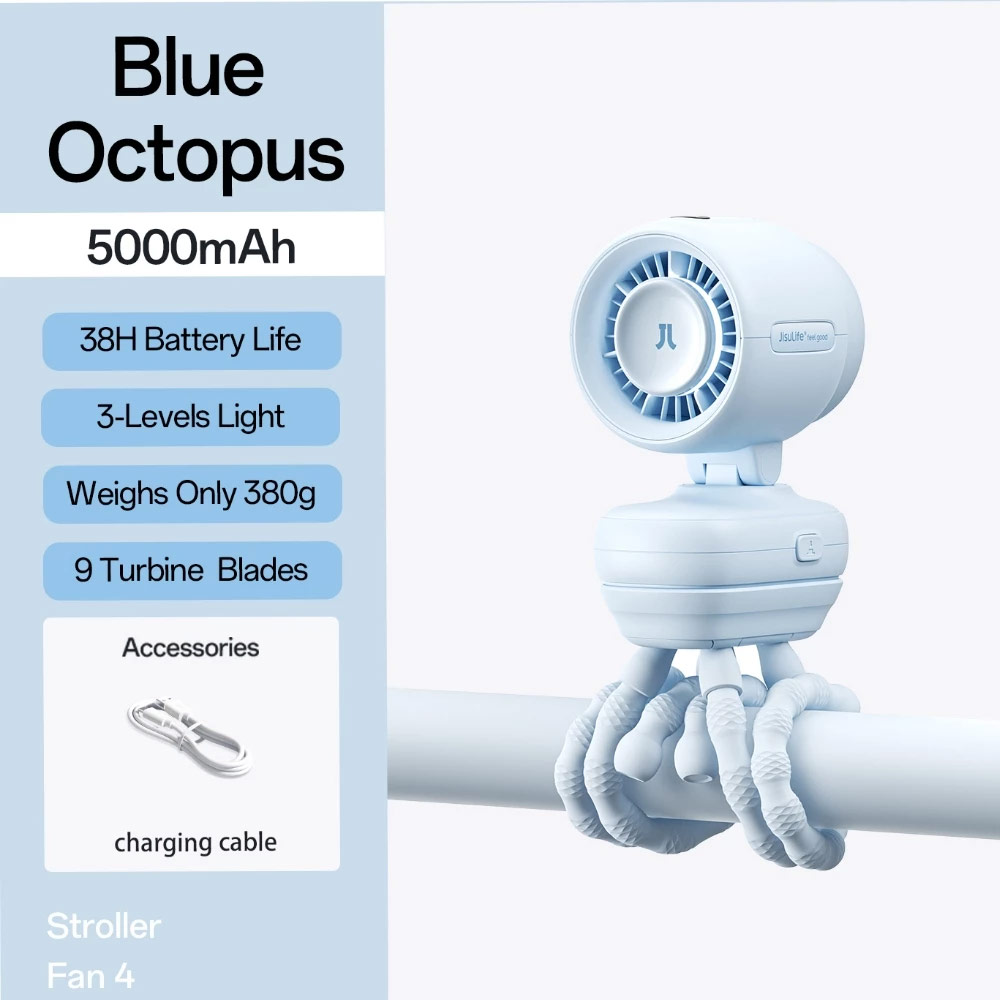 Picture of JisuLife Stroller Fan 4 Portable Baby Stroller Fan 5000mAh 38H Long Battery Ultra Quiet Natural Wind Octopus Stand Fan (Blue) Red Design- Red Design Cases, Red Design Covers, iPad Cases and a wide selection of Red Design Accessories in Malaysia, Sabah, Sarawak and Singapore 