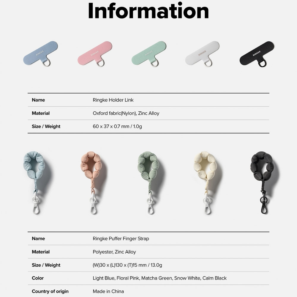 Picture of Ringke Eye Catching Holder Link & Puffer Finger Strap for Phone case (Snow White)