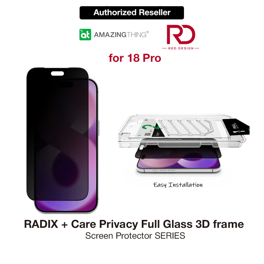Picture of Amazingthing RADIX + Care Privacy Full Tempered Glass 3D Frame Screen Protector for iPhone 18 Pro - Privacy Apple iPhone 18 Pro- Apple iPhone 18 Pro Cases, Apple iPhone 18 Pro Covers, iPad Cases and a wide selection of Apple iPhone 18 Pro Accessories in Malaysia, Sabah, Sarawak and Singapore 