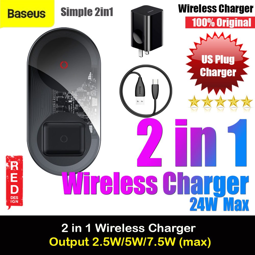 Picture of Baseus Simple Turbo Edition 2 in 1 Wireless Charging Pad Charger 24W (US Plug) Red Design- Red Design Cases, Red Design Covers, iPad Cases and a wide selection of Red Design Accessories in Malaysia, Sabah, Sarawak and Singapore 