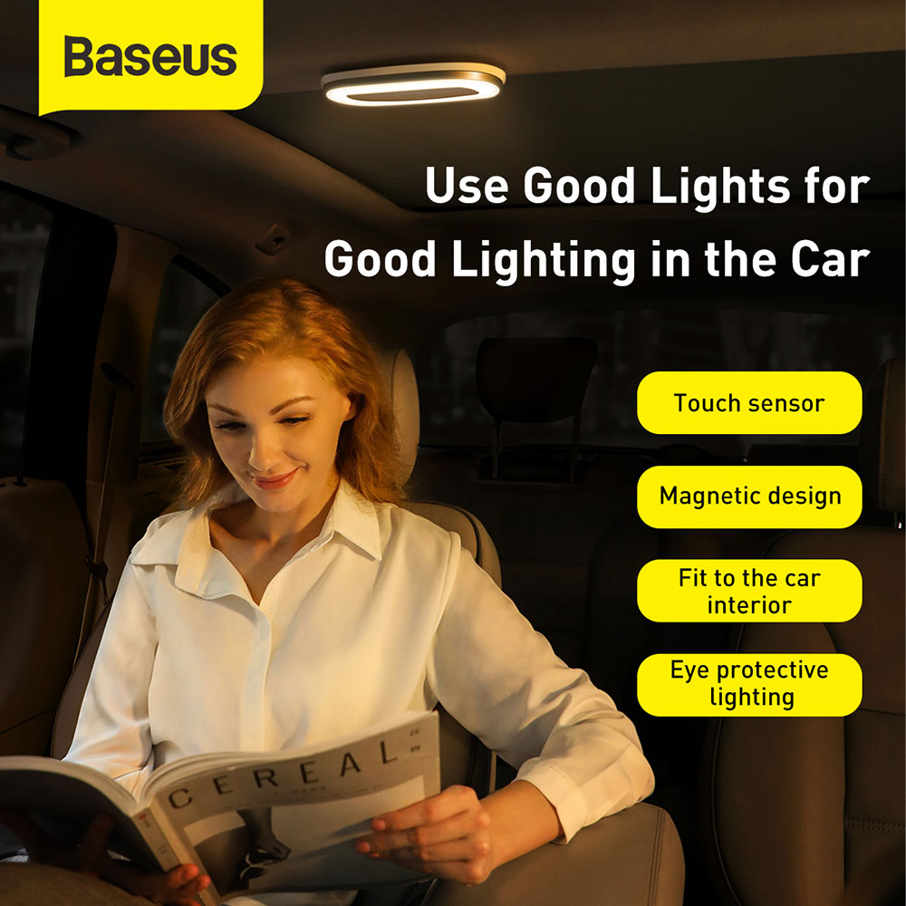 Picture of Baseus inAuto Bright Car Reading Light Touch Control 2 Brightness Slim LED Light Portable Rechargable Light for Car Interior Lockers Wardrobes Kitchens (Natural light 4000K)