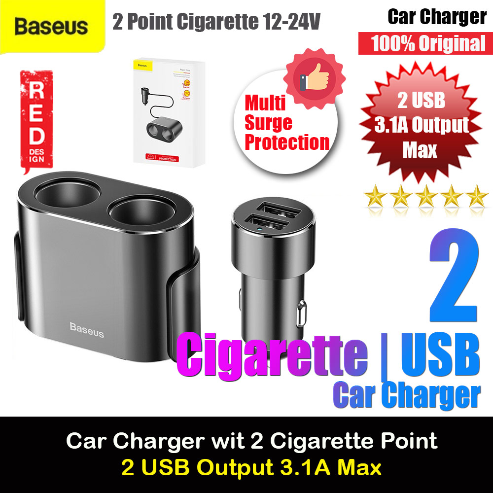 Picture of Baseus 2 USB Dual USB Car Charge with 2 point dual point Cigarete port splitter mouth port output 12-24V input Car Video Recorder Extra Cigarete Port (Black) Red Design- Red Design Cases, Red Design Covers, iPad Cases and a wide selection of Red Design Accessories in Malaysia, Sabah, Sarawak and Singapore 
