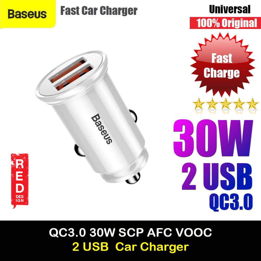Picture of Baseus Small Mini USB A 30W Max Quick Charge Car Charger QC3.0 SCP AFC VOOC (White) Red Design- Red Design Cases, Red Design Covers, iPad Cases and a wide selection of Red Design Accessories in Malaysia, Sabah, Sarawak and Singapore 