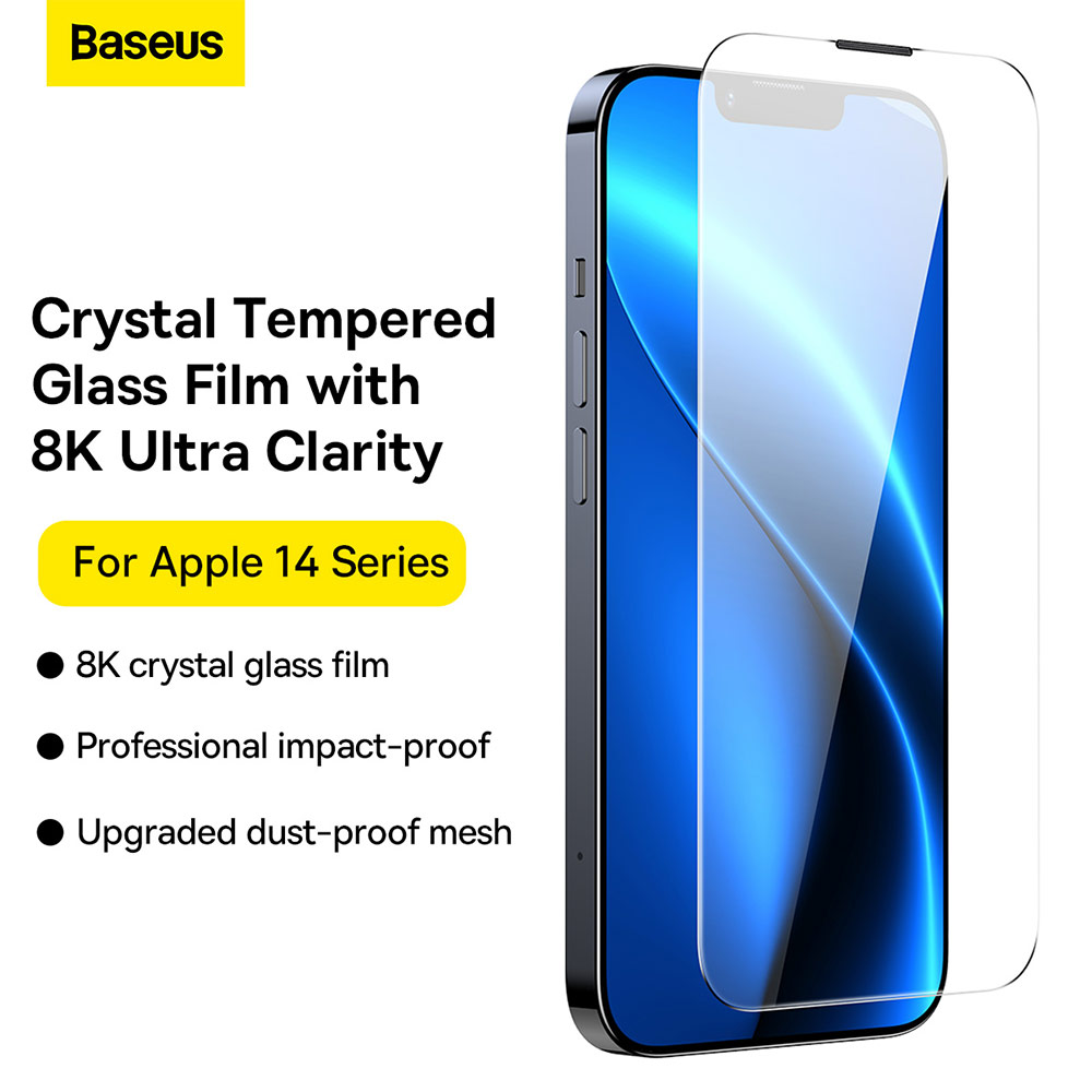 Picture of Apple iPhone 14 Plus 6.7  | Baseus Full Coverage Invisible Tempered Glass with Cellular Dust Prevention for iPhone 14 Plus iPhone 13 Pro Max 6.7 (HD Clear 2pcs)