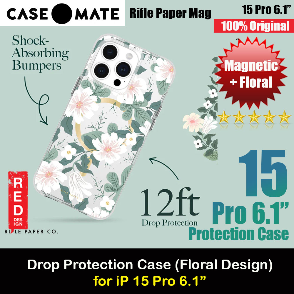 Picture of Case Mate Case-Mate Rifle Paper Co Floral Design Drop Protection Case with Magnetic Charging for iPhone 15 Pro 6.1 (Willow) Apple iPhone 15 Pro 6.1- Apple iPhone 15 Pro 6.1 Cases, Apple iPhone 15 Pro 6.1 Covers, iPad Cases and a wide selection of Apple iPhone 15 Pro 6.1 Accessories in Malaysia, Sabah, Sarawak and Singapore 