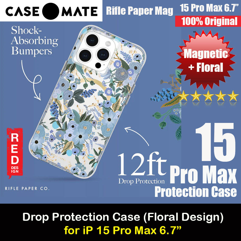 Picture of Case Mate Case-Mate Rifle Paper Co Floral Design Drop Protection Case with Magnetic Charging for iPhone 15 Pro Max 6.7 (Garden Party Blue) Apple iPhone 15 Pro Max 6.7- Apple iPhone 15 Pro Max 6.7 Cases, Apple iPhone 15 Pro Max 6.7 Covers, iPad Cases and a wide selection of Apple iPhone 15 Pro Max 6.7 Accessories in Malaysia, Sabah, Sarawak and Singapore 