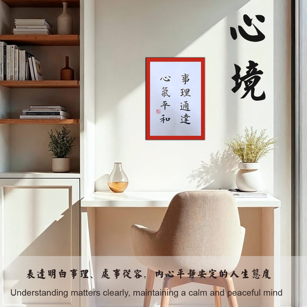 Picture of 手写书法装饰画 带框 Chinese Calligraphy with frame「事理通达心气平和」 客厅书房挂饰艺术品 中式家居摆设 客厅书房装饰 送礼首选 乔迁新居开业都适合 30x21cm