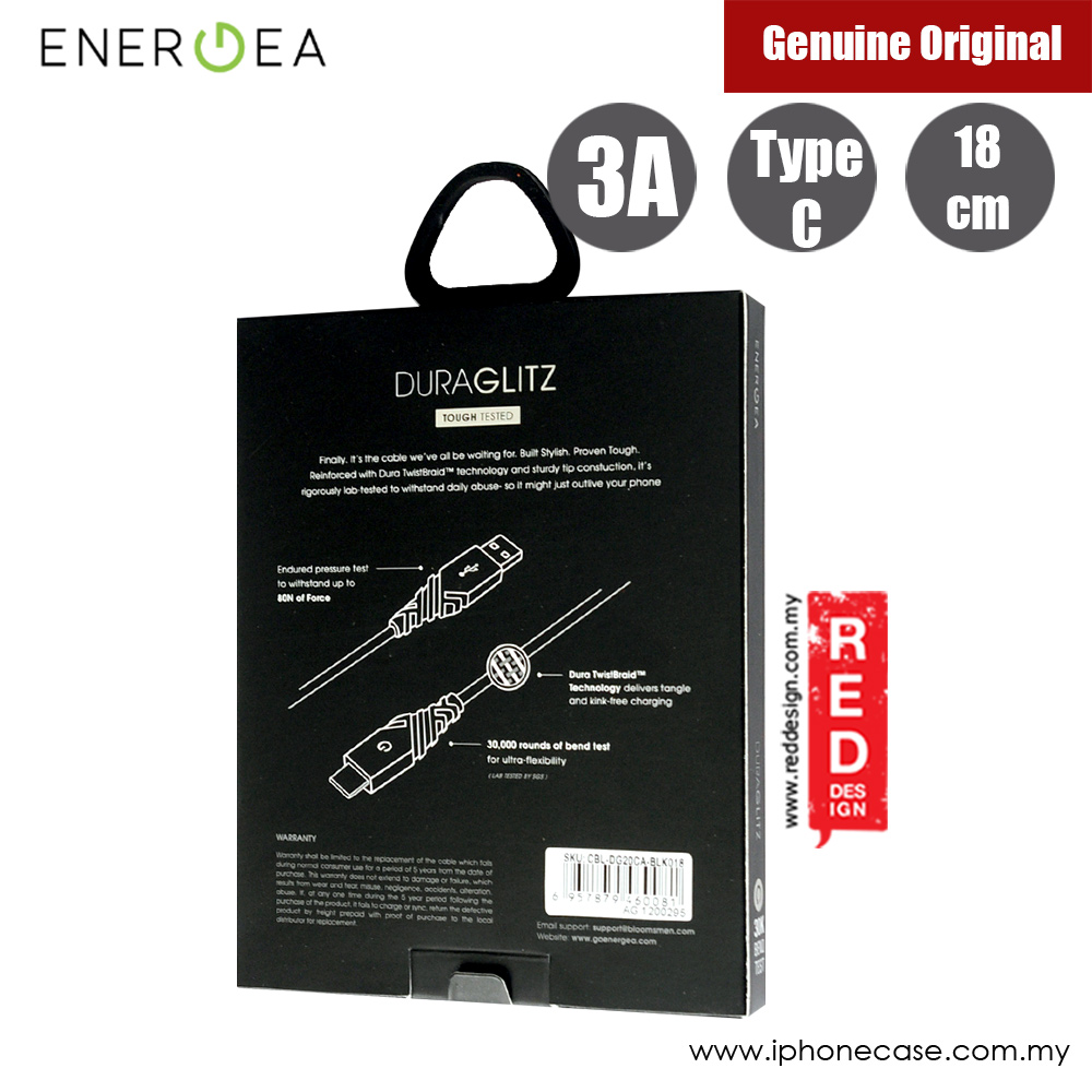 Picture of Energea DuraGlitz 3A Fast Speed Charging Type-C Cable 18cm (Black)