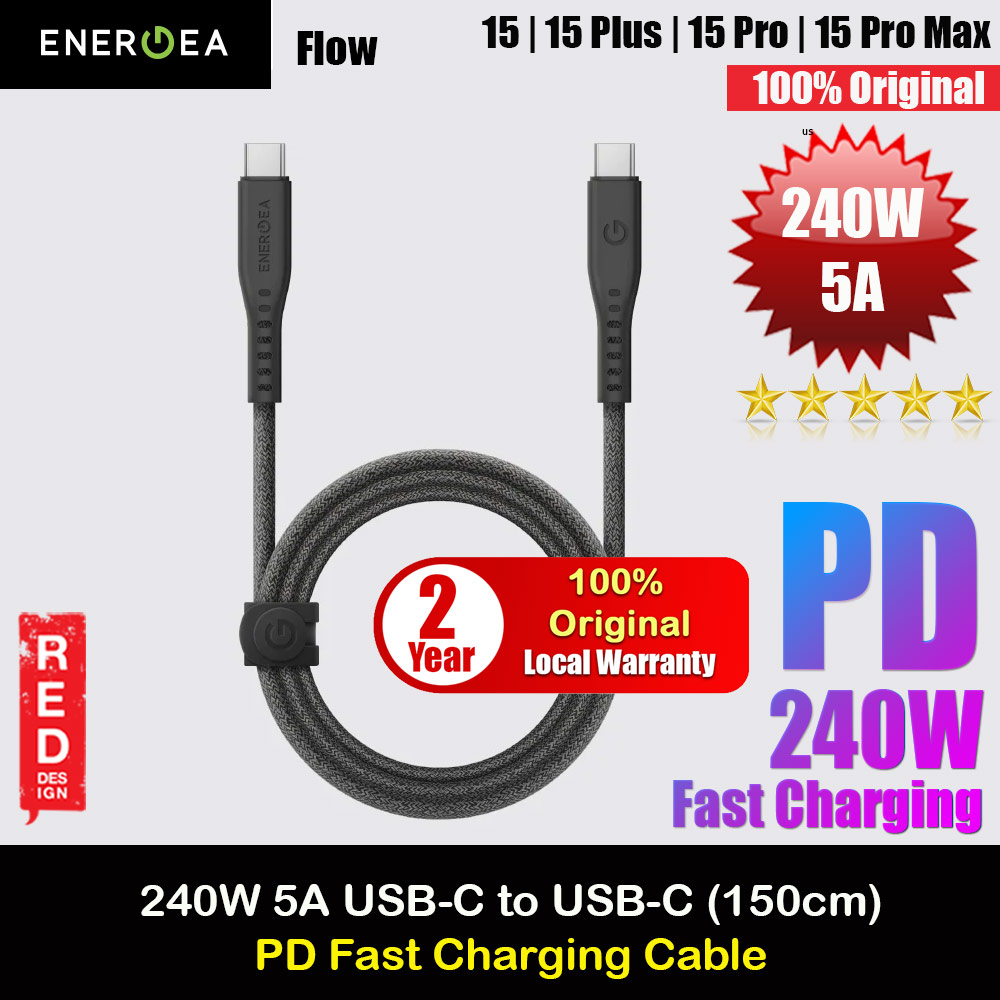 Picture of Energea Flow PD 240W USB-C to USB-C Fast Charging Cable for iPhone 15 Pro Max Smartphone Laptop Tablet (Black) Red Design- Red Design Cases, Red Design Covers, iPad Cases and a wide selection of Red Design Accessories in Malaysia, Sabah, Sarawak and Singapore 