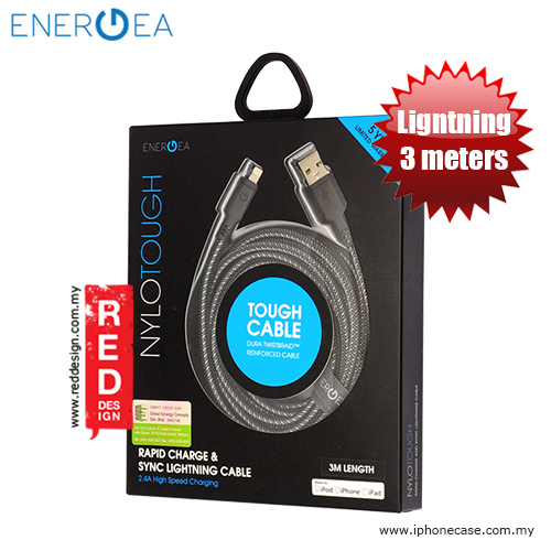 Picture of Energea NYLOTOUGH MFI Rapid Charge and Sync Lightning Braid Cable 3M - Black Red Design- Red Design Cases, Red Design Covers, iPad Cases and a wide selection of Red Design Accessories in Malaysia, Sabah, Sarawak and Singapore 