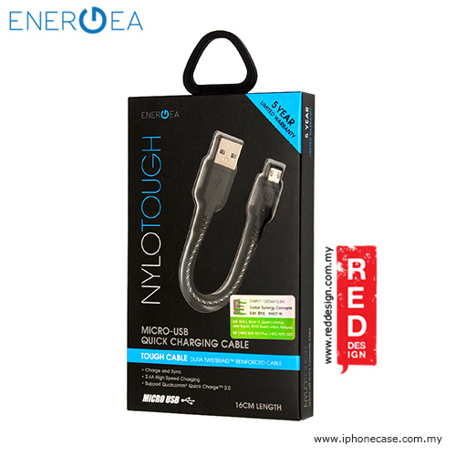 Picture of Energea NYLOTOUGH Micro USB Rapid Charge and Sync Braid Short Cable 16CM - Black