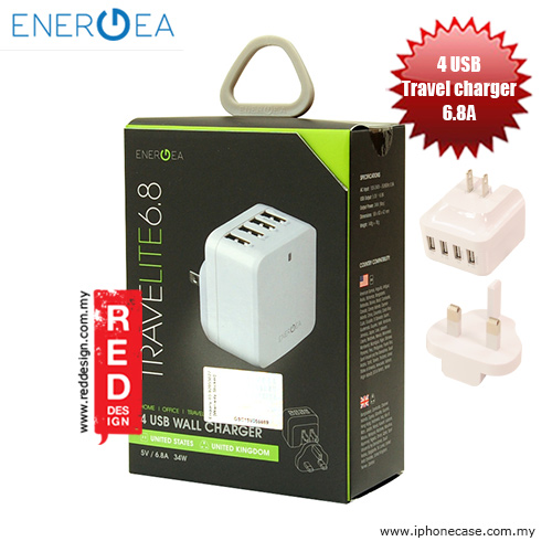 Picture of Energea Travelite 6.8A 4 USB Wall Charger with UK US Adaptor - White Red Design- Red Design Cases, Red Design Covers, iPad Cases and a wide selection of Red Design Accessories in Malaysia, Sabah, Sarawak and Singapore 