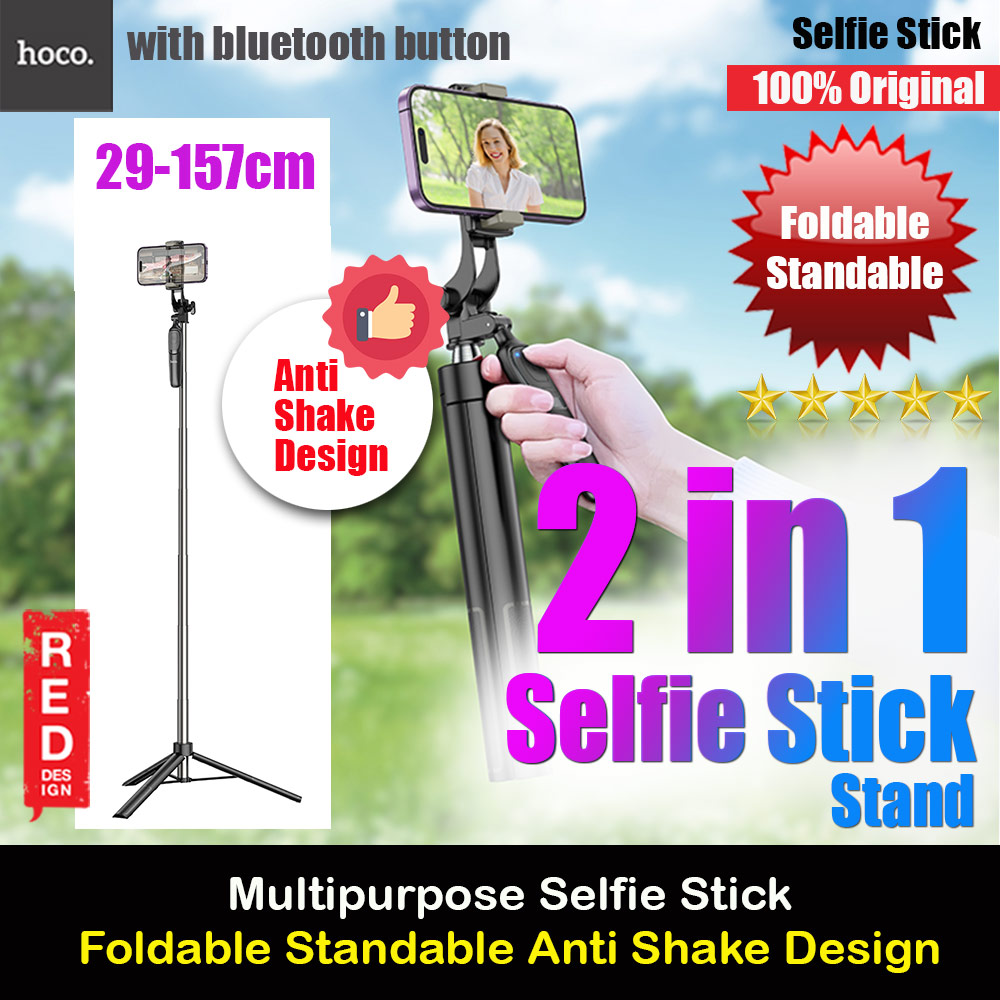 Picture of Hoco Folding Portable Stable Standable Selfie Stick Tripod for Mobile Phone with Bluetooth Remote Control and Anti Shake Handle Design for Mobile Phone Less Than 6.7 inches (Black) Red Design- Red Design Cases, Red Design Covers, iPad Cases and a wide selection of Red Design Accessories in Malaysia, Sabah, Sarawak and Singapore 