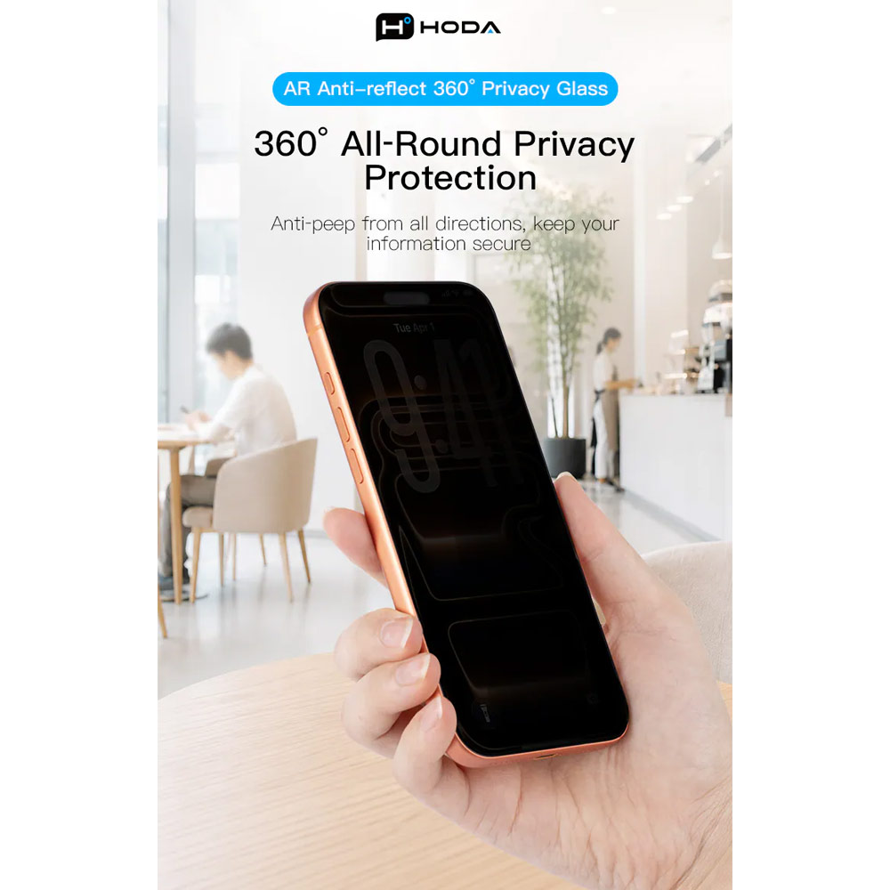 Picture of Apple iPhone 18 Pro Screen Protector | Hoda Anti-Peeper Privacy 360 Degree 4 ways with Anti Reflection Full Coverage Tempered Glass Screen Protector for iPhone 18 Pro Dust-Free Helper Lite Included - Privacy