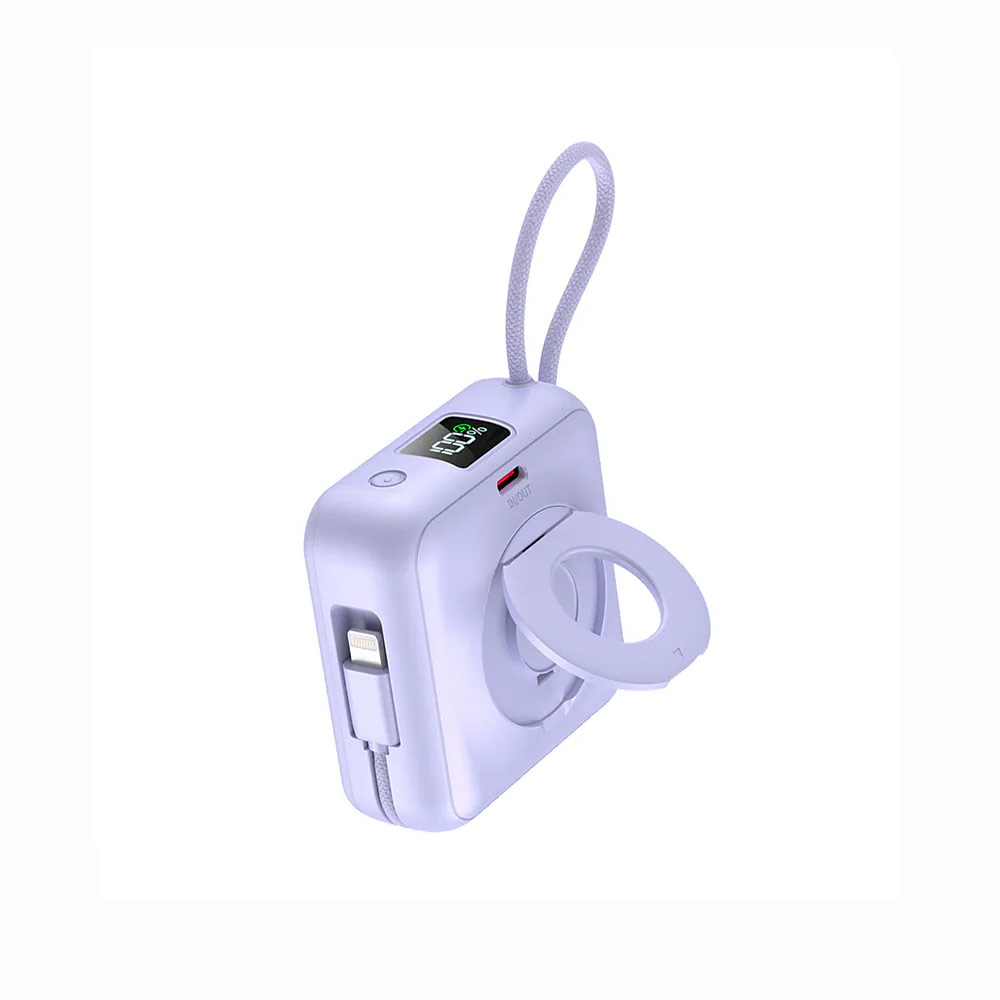 Picture of Hoda 10000mAh Magnetic Wireless CCC Travel Safe Powerbank 20W Fast Charge with Type-C Built In Cable Travel Friendly and Foldable Stand (Purple)
