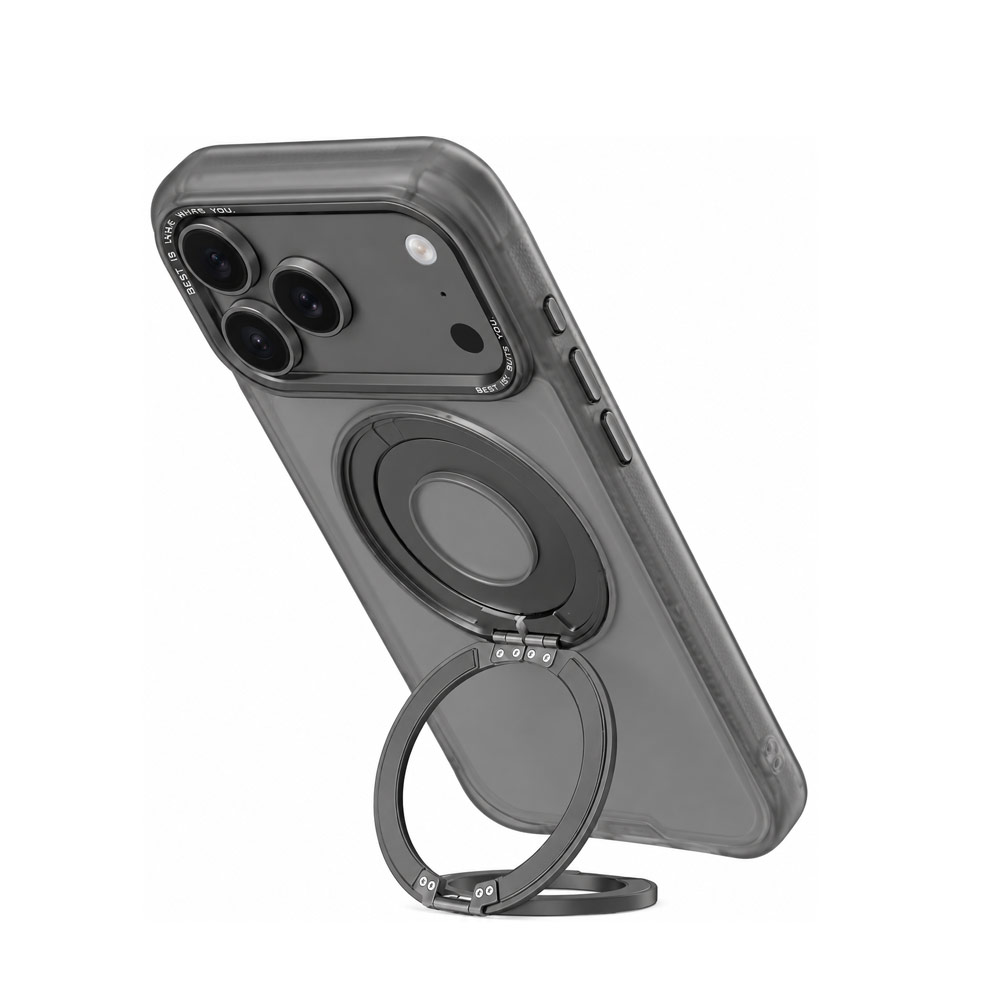 Picture of Apple iPhone 18 Pro Max Case | Hoda ROUGH Case Magnet with 360° foldable rotating ring-holder stand Enhanced with PureSurfaceTM for iPhone 18 Pro Max 17 Pro Max - Black