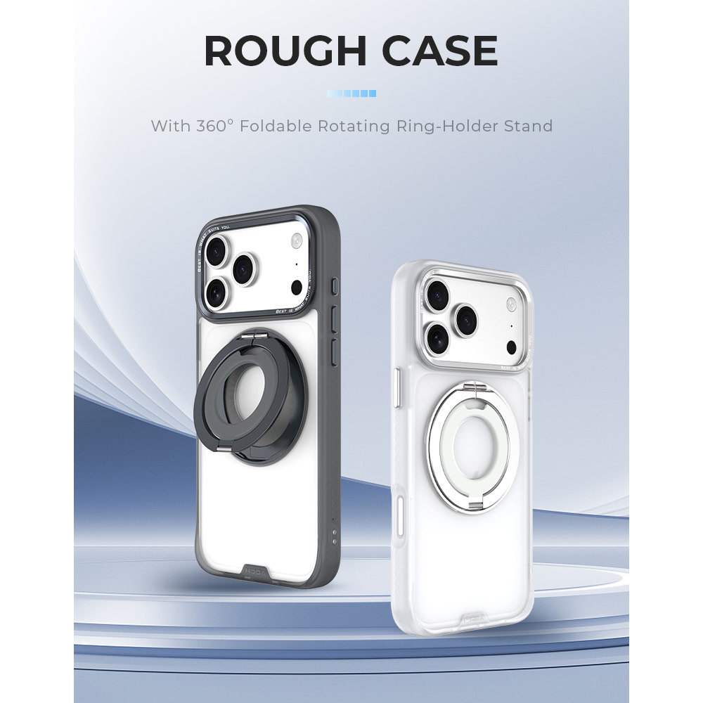 Picture of Apple iPhone 18 Pro Max Case | Hoda ROUGH Case Magnet with 360° foldable rotating ring-holder stand Enhanced with PureSurfaceTM for iPhone 18 Pro Max 17 Pro Max - Black