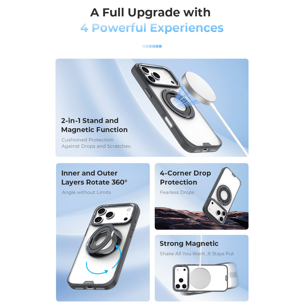 Picture of Apple iPhone 18 Pro Max Case | Hoda ROUGH Case Magnet with 360° foldable rotating ring-holder stand Enhanced with PureSurfaceTM for iPhone 18 Pro Max 17 Pro Max - Black