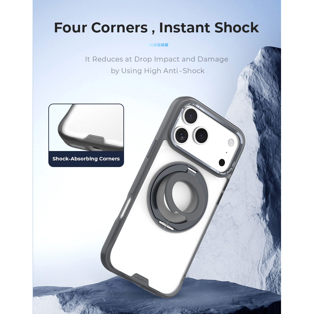 Picture of Apple iPhone 18 Pro Max Case | Hoda ROUGH Case Magnet with 360° foldable rotating ring-holder stand Enhanced with PureSurfaceTM for iPhone 18 Pro Max 17 Pro Max - Black
