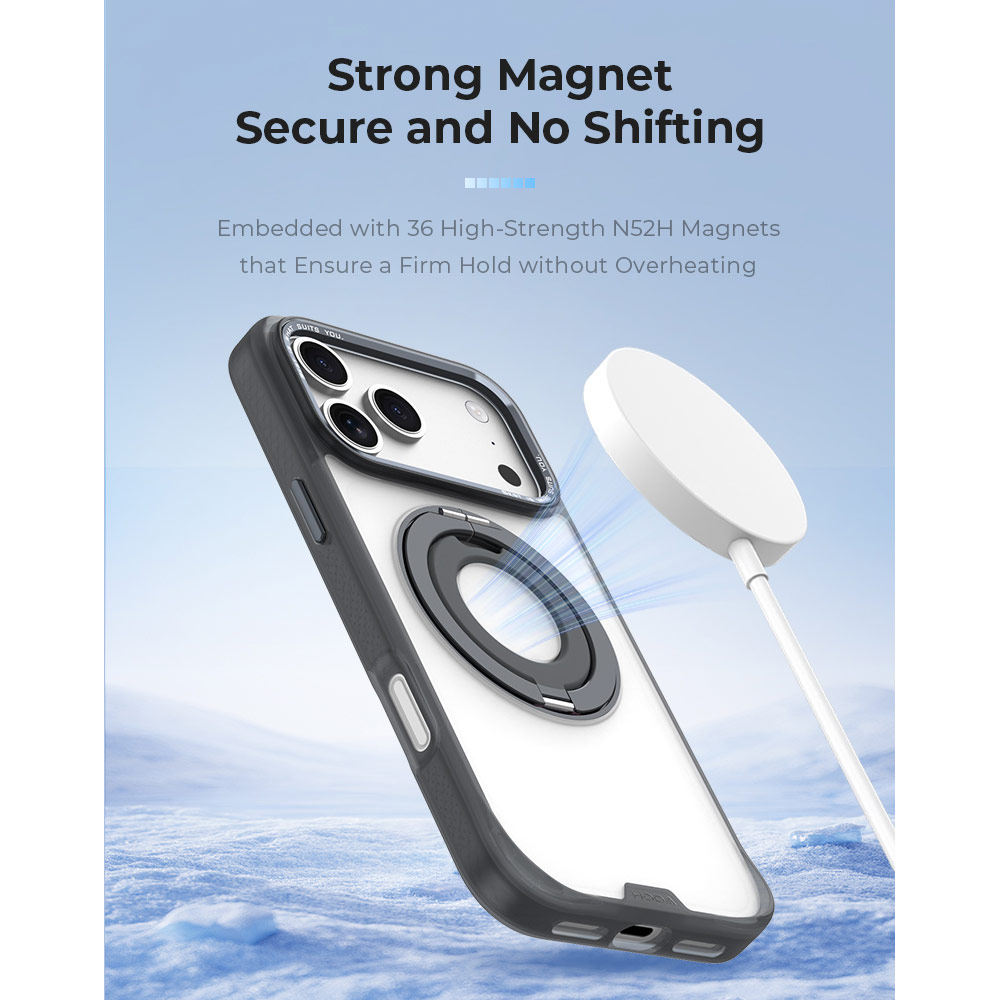 Picture of Apple iPhone 18 Pro Max Case | Hoda ROUGH Case Magnet with 360° foldable rotating ring-holder stand Enhanced with PureSurfaceTM for iPhone 18 Pro Max 17 Pro Max - Black