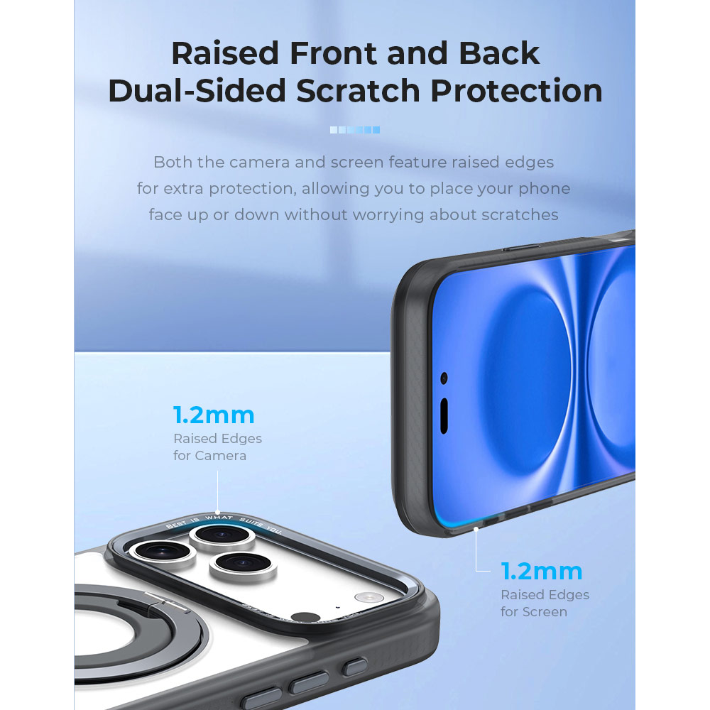 Picture of Apple iPhone 18 Pro Max Case | Hoda ROUGH Case Magnet with 360° foldable rotating ring-holder stand Enhanced with PureSurfaceTM for iPhone 18 Pro Max 17 Pro Max - Black