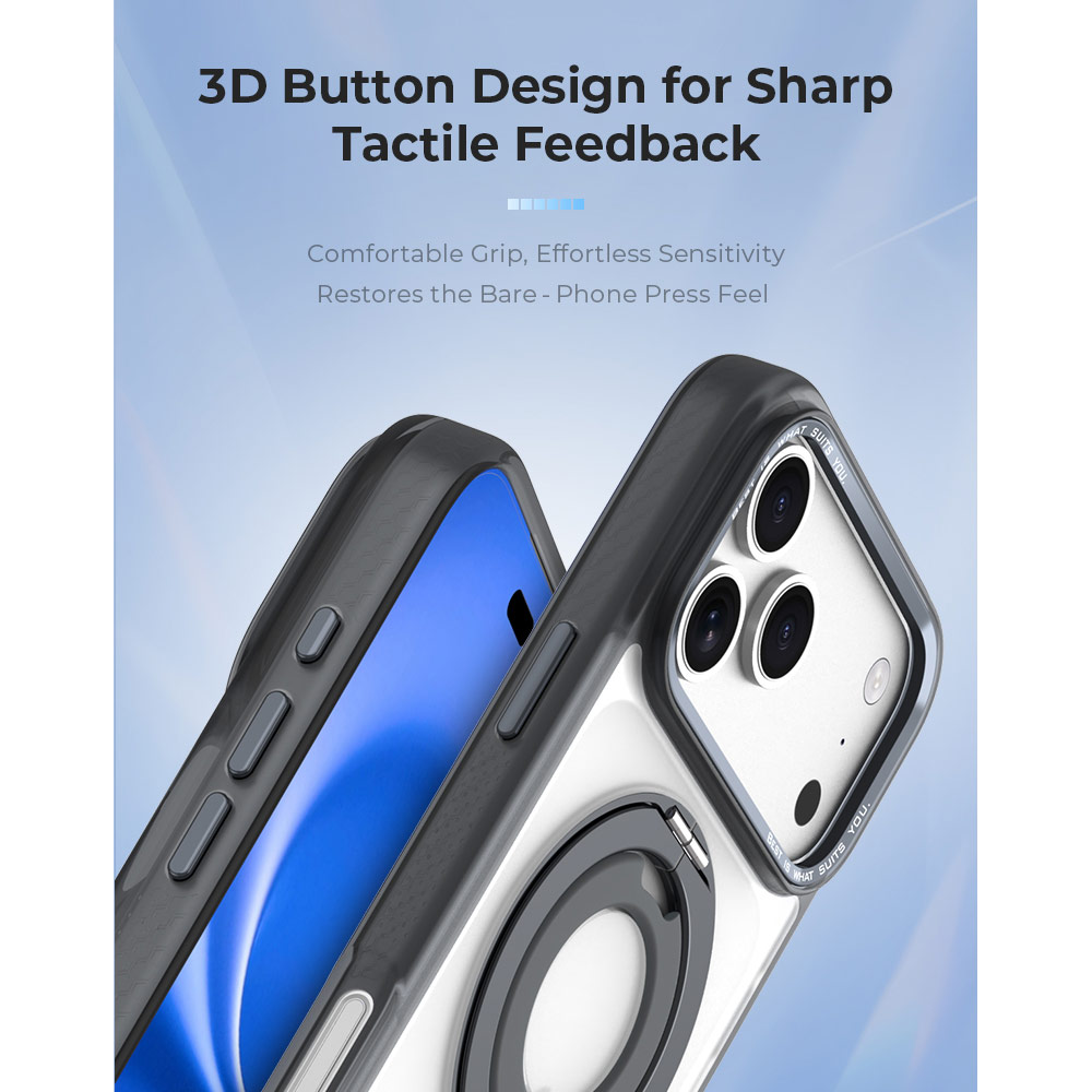 Picture of Apple iPhone 18 Pro Max Case | Hoda ROUGH Case Magnet with 360° foldable rotating ring-holder stand Enhanced with PureSurfaceTM for iPhone 18 Pro Max 17 Pro Max - Black