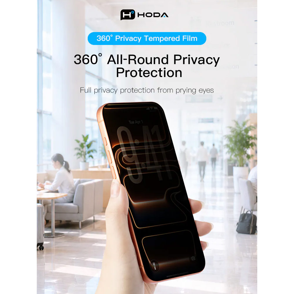 Picture of Apple iPhone 18 Pro Screen Protector | Hoda Full Coverage Tempered Glass Screen Protector for iPhone 18 Pro with Dust-Free Helper - Privacy 4 ways