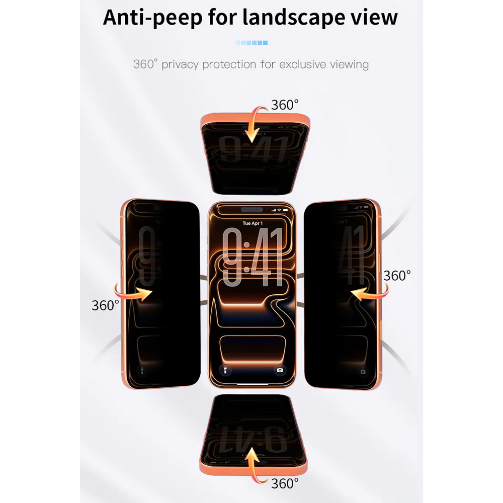Picture of Apple iPhone 18 Pro Screen Protector | Hoda Full Coverage Tempered Glass Screen Protector for iPhone 18 Pro with Dust-Free Helper - Privacy 4 ways
