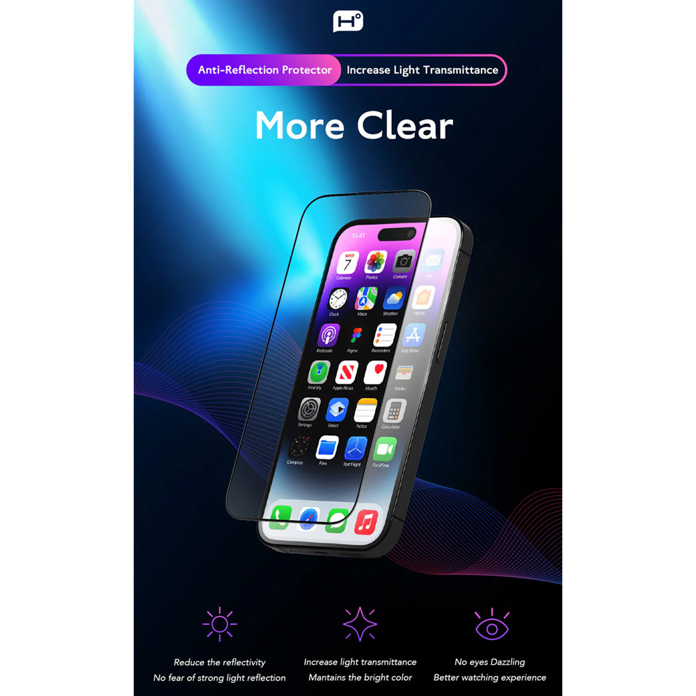 Picture of Apple iPhone 18 Pro Screen Protector | Hoda Full Coverage Tempered Glass Screen Protector for iPhone 18 Pro with Dust-Free Helper - Anti Reflection Flagship