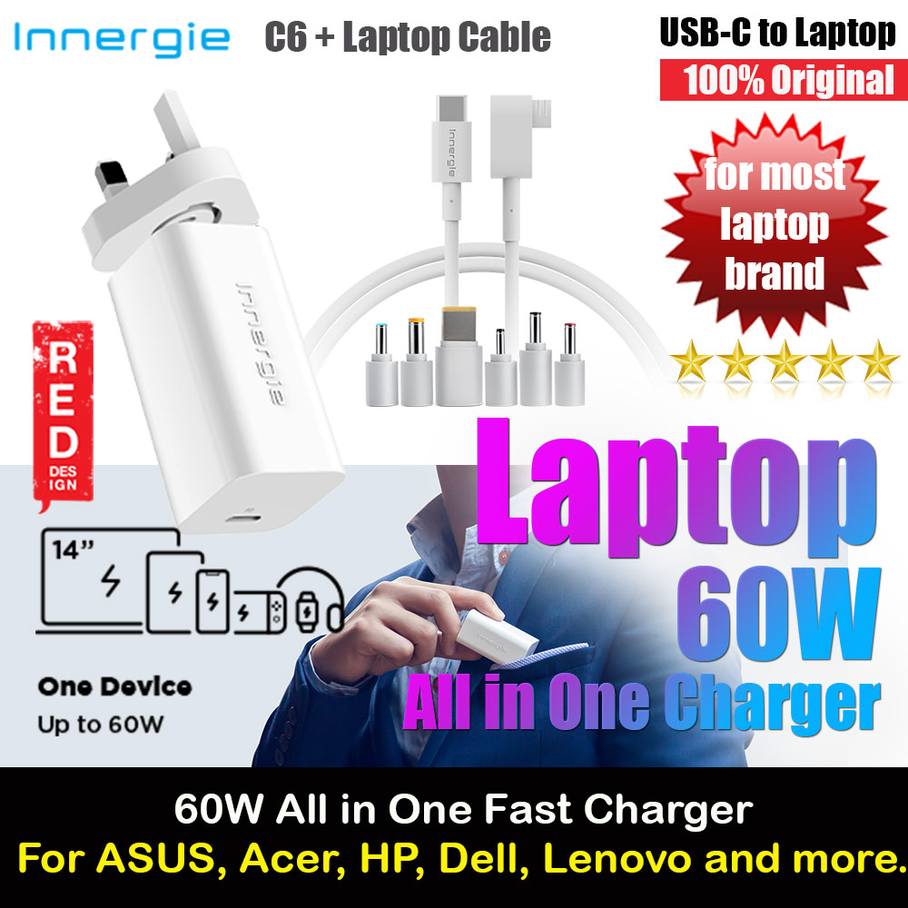 Picture of Innergie C6 60W PD PPS USB-C Power Delivery Fast Charge Small Compact Mini Wall Charger UK with Cable TIP for Asus HP Lenovo Dell Acer Laptop Notebook Red Design- Red Design Cases, Red Design Covers, iPad Cases and a wide selection of Red Design Accessories in Malaysia, Sabah, Sarawak and Singapore 