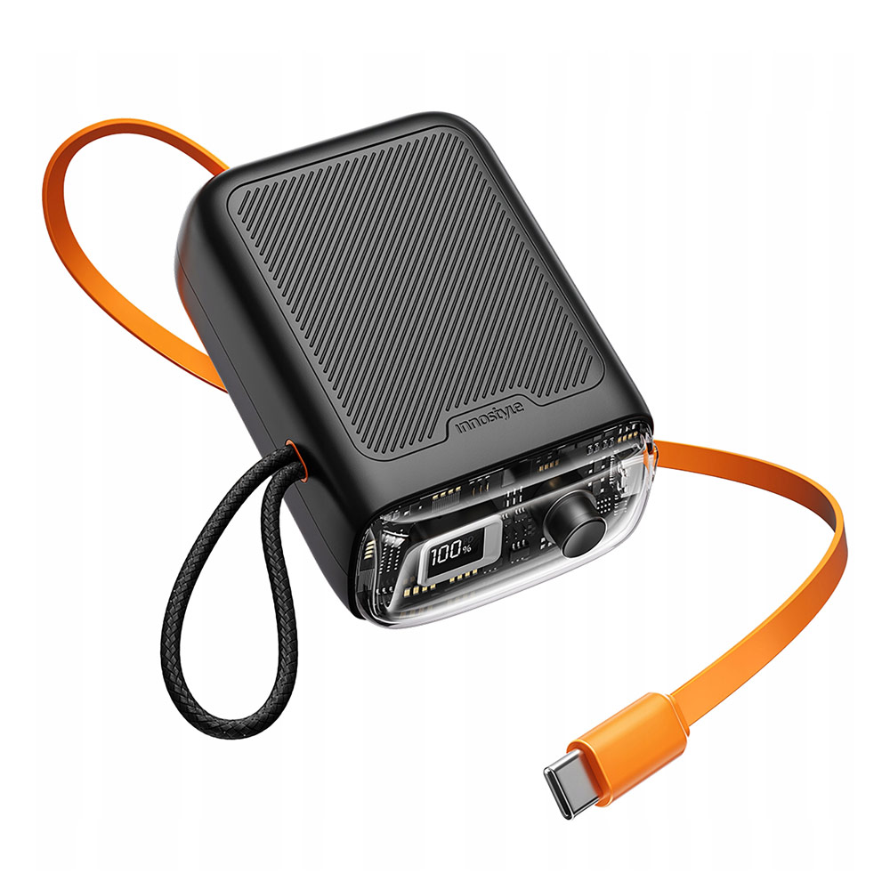 Picture of Innostyle TransiMini FlexCharge Retractable 30W 10000mAh 60cm USB-C Small Mini Compact Size Power Bank with Cable (Black)