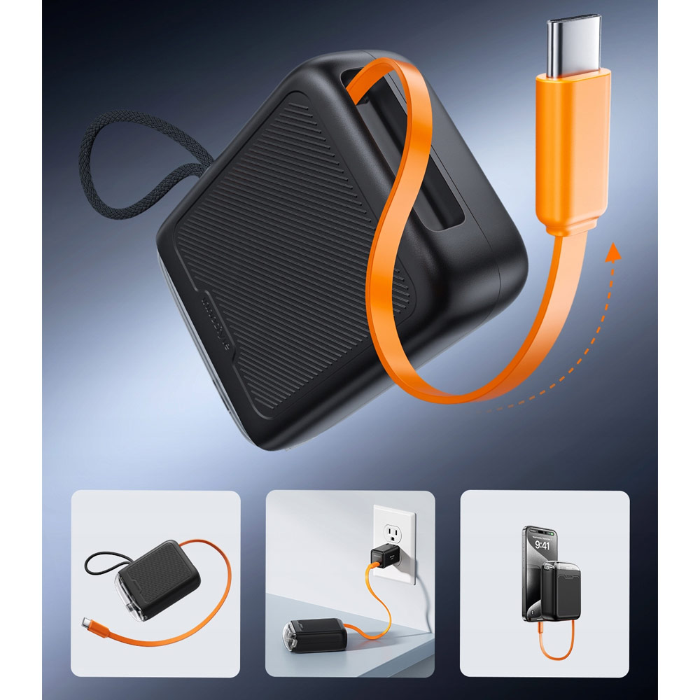 Picture of Innostyle TransiMini FlexCharge Retractable 30W 10000mAh 60cm USB-C Small Mini Compact Size Power Bank with Cable (Black)