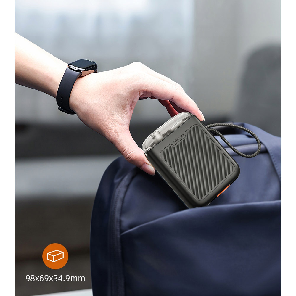Picture of Innostyle TransiMini FlexCharge Retractable 30W 10000mAh 60cm USB-C Small Mini Compact Size Power Bank with Cable (Black)