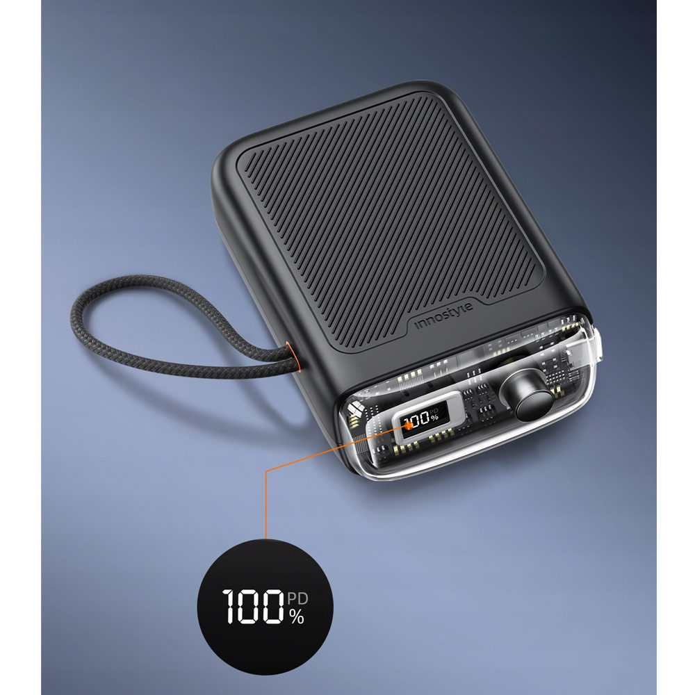 Picture of Innostyle TransiMini FlexCharge Retractable 30W 10000mAh 60cm USB-C Small Mini Compact Size Power Bank with Cable (Black)