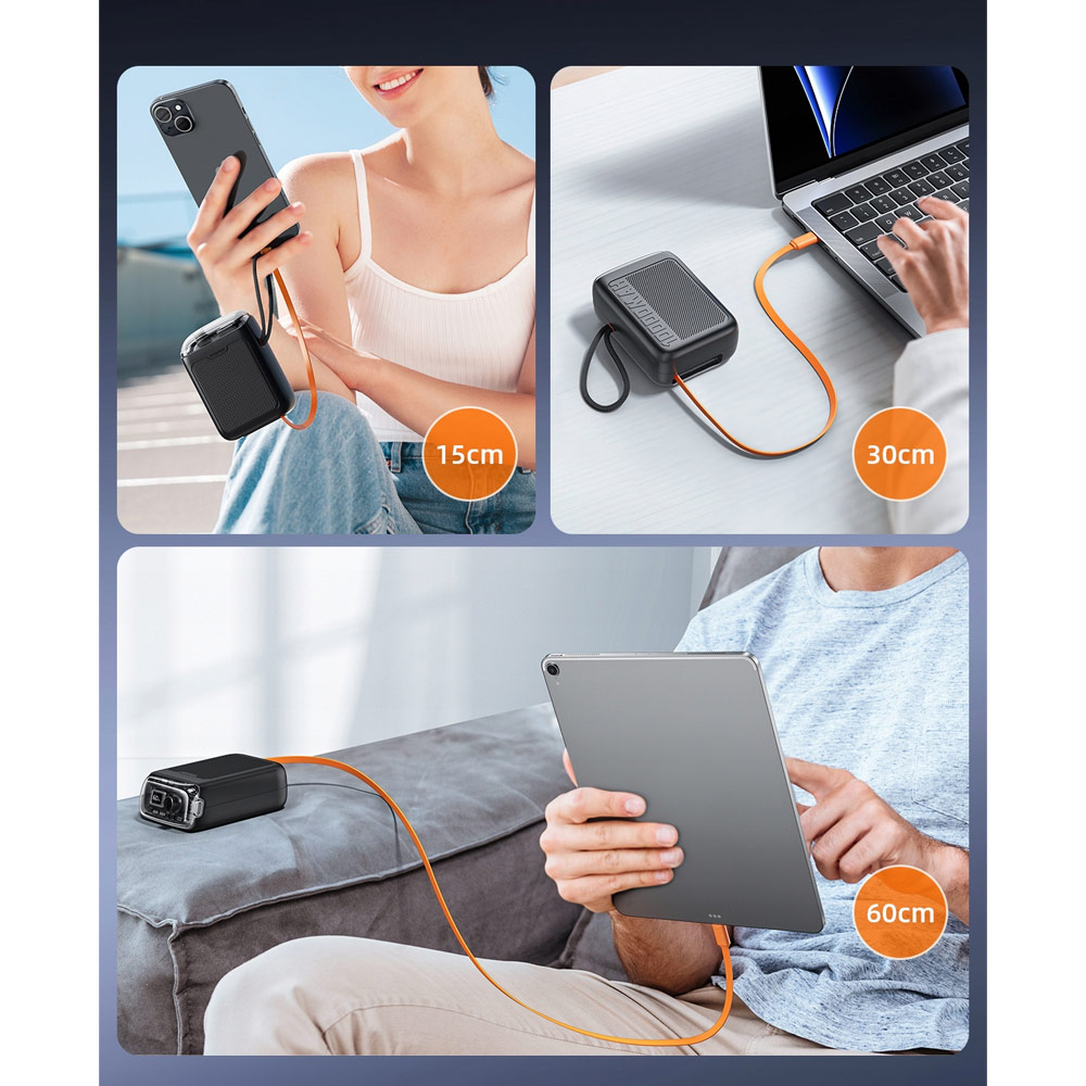 Picture of Innostyle TransiMini FlexCharge Retractable 30W 10000mAh 60cm USB-C Small Mini Compact Size Power Bank with Cable (Black)