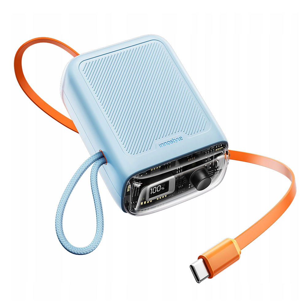 Picture of Innostyle TransiMini FlexCharge Retractable 30W 10000mAh 60cm USB-C Small Mini Compact Size Power Bank with Cable (Blue)