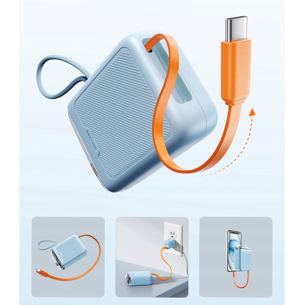 Picture of Innostyle TransiMini FlexCharge Retractable 30W 10000mAh 60cm USB-C Small Mini Compact Size Power Bank with Cable (Blue)