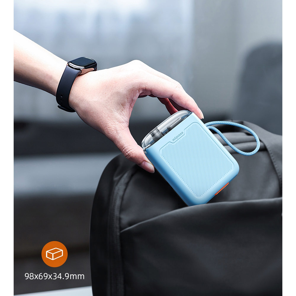 Picture of Innostyle TransiMini FlexCharge Retractable 30W 10000mAh 60cm USB-C Small Mini Compact Size Power Bank with Cable (Blue)