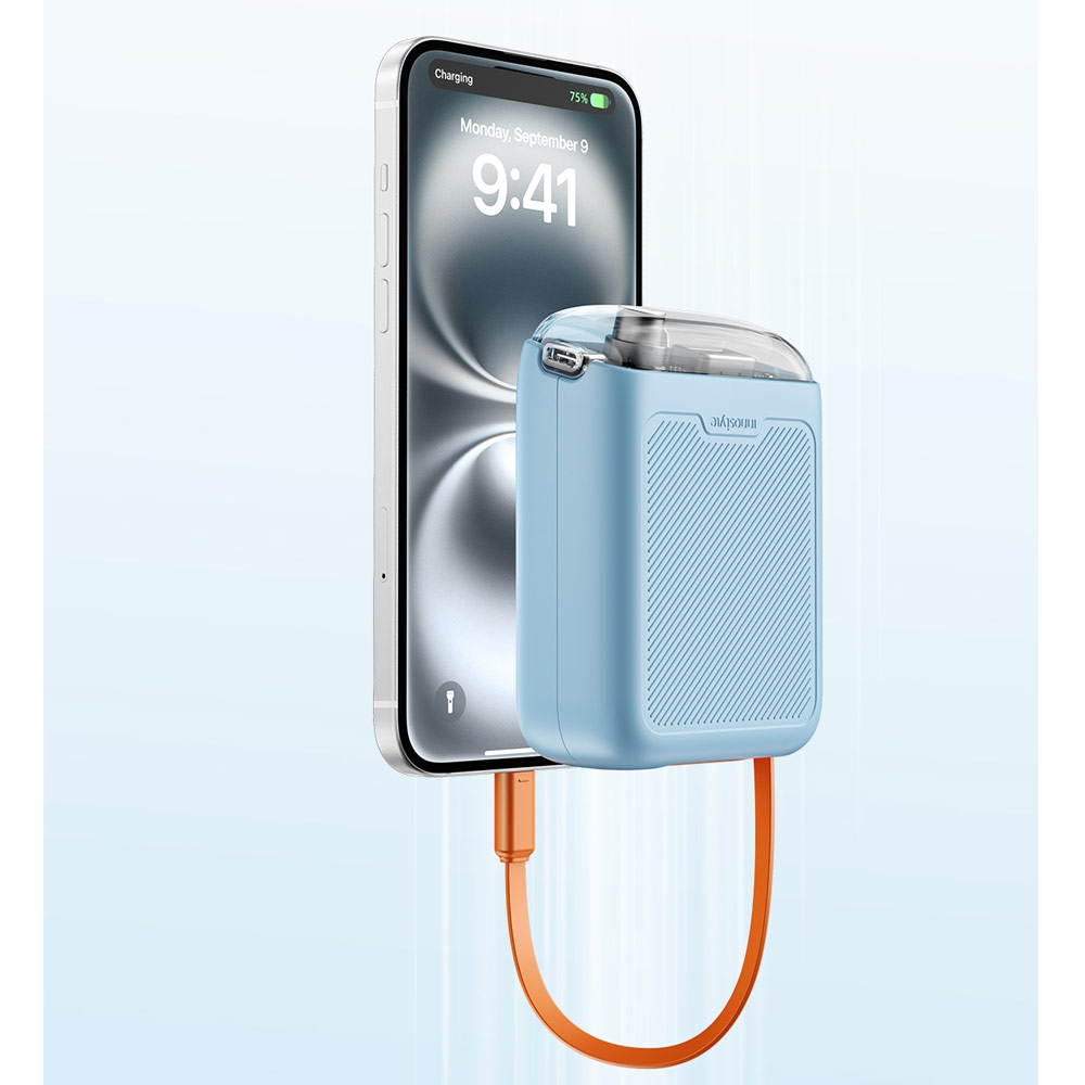 Picture of Innostyle TransiMini FlexCharge Retractable 30W 10000mAh 60cm USB-C Small Mini Compact Size Power Bank with Cable (Blue)