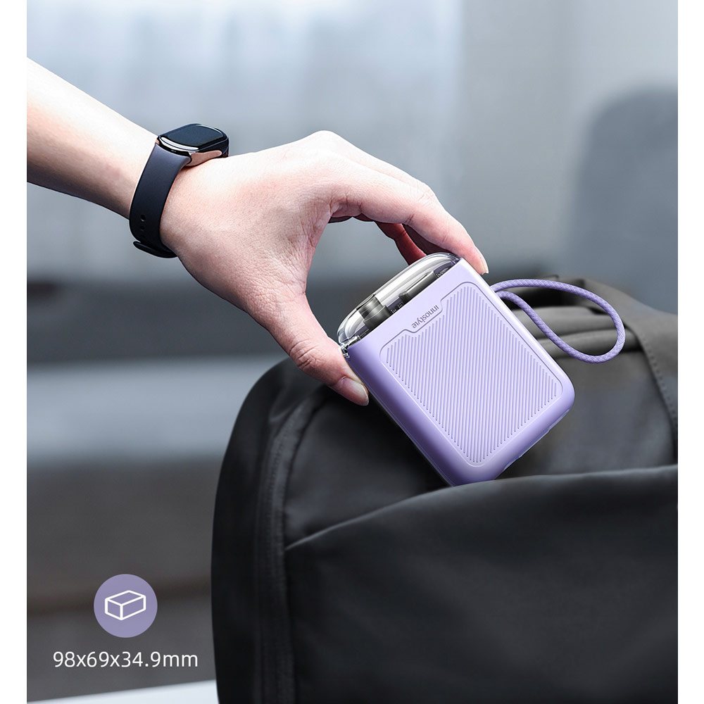 Picture of Innostyle TransiMini FlexCharge Retractable 30W 10000mAh 60cm USB-C Small Mini Compact Size Power Bank with Cable (Lavender)