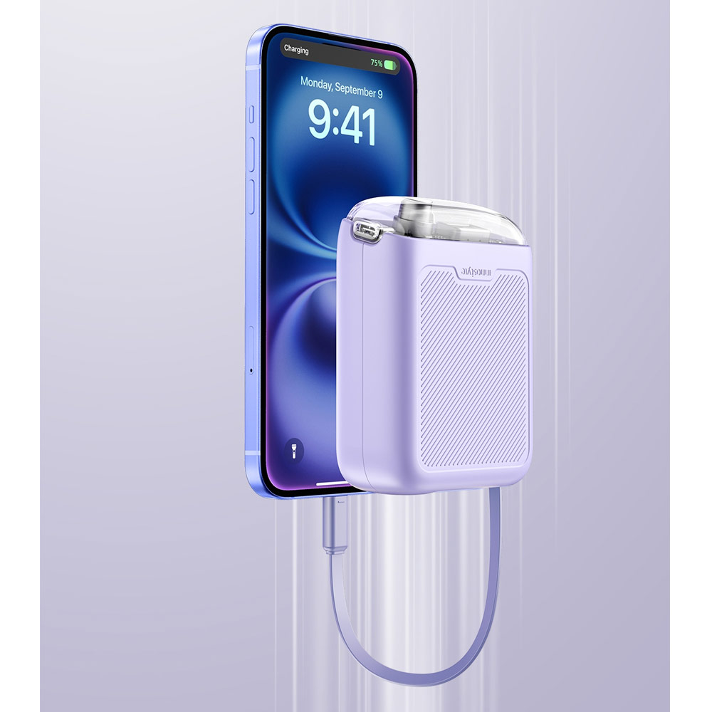 Picture of Innostyle TransiMini FlexCharge Retractable 30W 10000mAh 60cm USB-C Small Mini Compact Size Power Bank with Cable (Lavender)