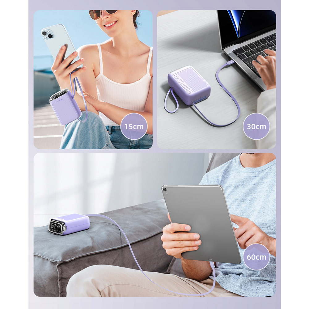 Picture of Innostyle TransiMini FlexCharge Retractable 30W 10000mAh 60cm USB-C Small Mini Compact Size Power Bank with Cable (Lavender)