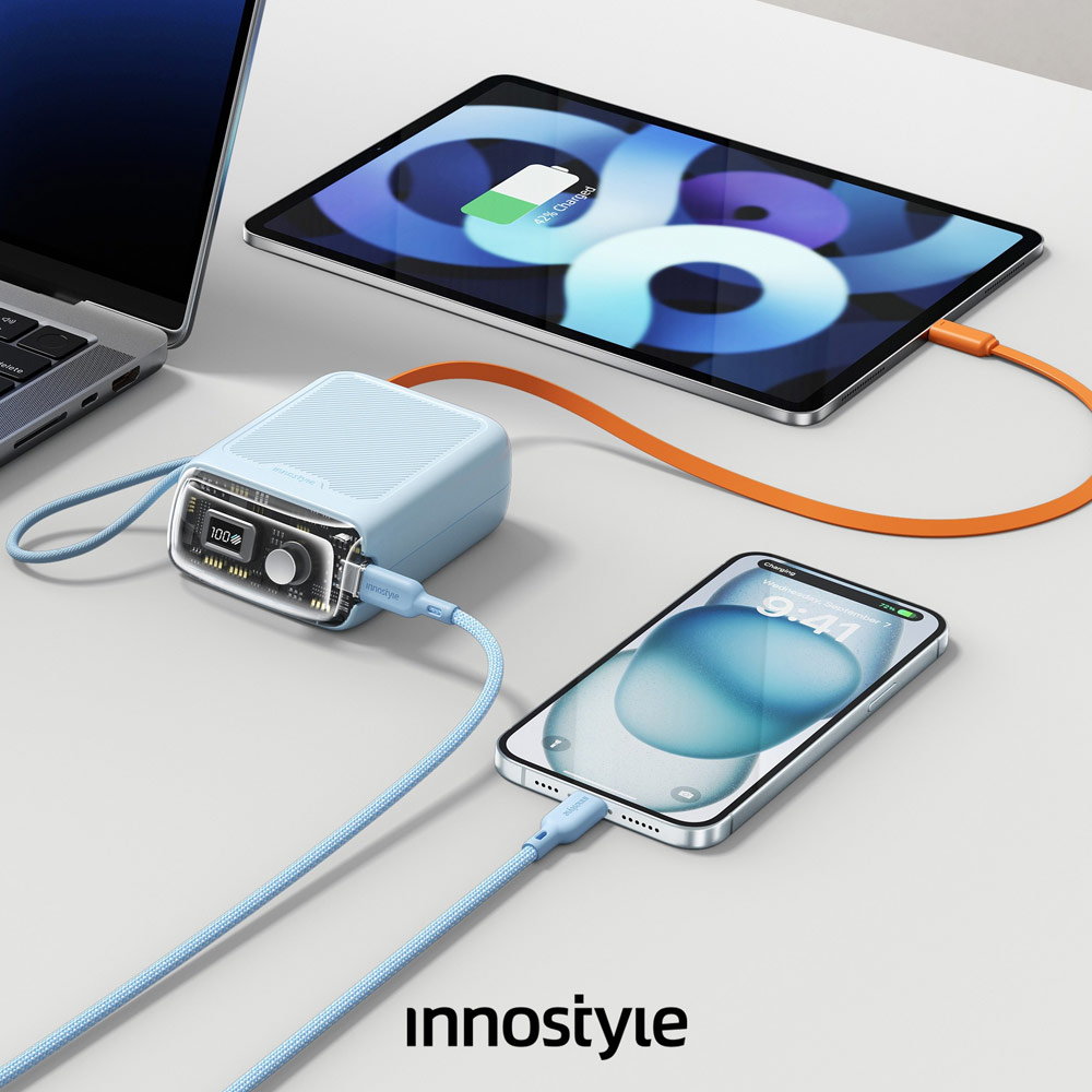 Picture of Innostyle TransiMini FlexCharge Retractable 30W 10000mAh 60cm USB-C Small Mini Compact Size Power Bank with Cable (Lavender)